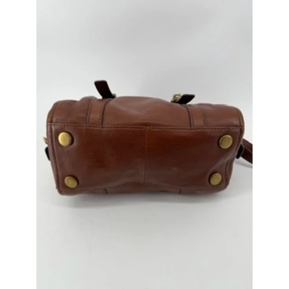 Fossil Sydney Satchel Brown Leather Handbag ZB5486 Antique Brass Key Charm